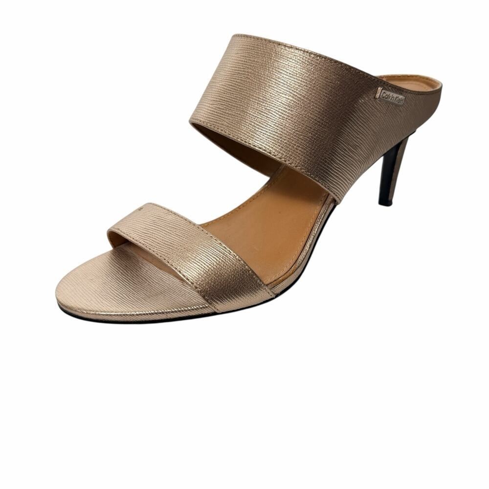 Calvin Klein Gold Metallic Mule Heels‎ Open Toe Slip On 5.5 - Picture 5 of 11